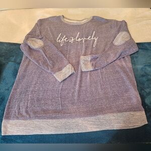 Live And Tell "Life is Lovely" 2XL Sweater in Heathered Denim Blue